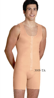 3009-YA : Male Body Shaper, Front Closure, Reinforced Torso Area, Mid Thigh Length, Open Crotch    3009-YA : Body Modelador para Hombre, Cierre Delantero, Resfuerzo en el area del Torso, Media Pierna de Largo Estilo Short, Aberturda entre las piernas    