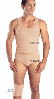 3009-TC: Male Compression Vest, reinforced Torso Area 3009-S: Male Briefs, Front Support in Lycra 3037: Knee Support (pair)        3009-TC: Chaleco de Compression para Hombre, Resfuerzo en la area del Torso 3009-S: Ropa Interior Para Hombre, Support Delantero en Lycra 3037: Soporte en la rodilla (par)     