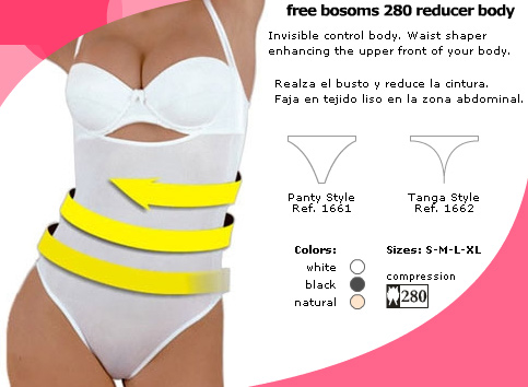 Free bosoms 280 reducer body invisible control body. Waist shaper enhancing the upper front of your body. Realza el busto y reduce la cintura. Faja en tejido liso en la zona abdominal.